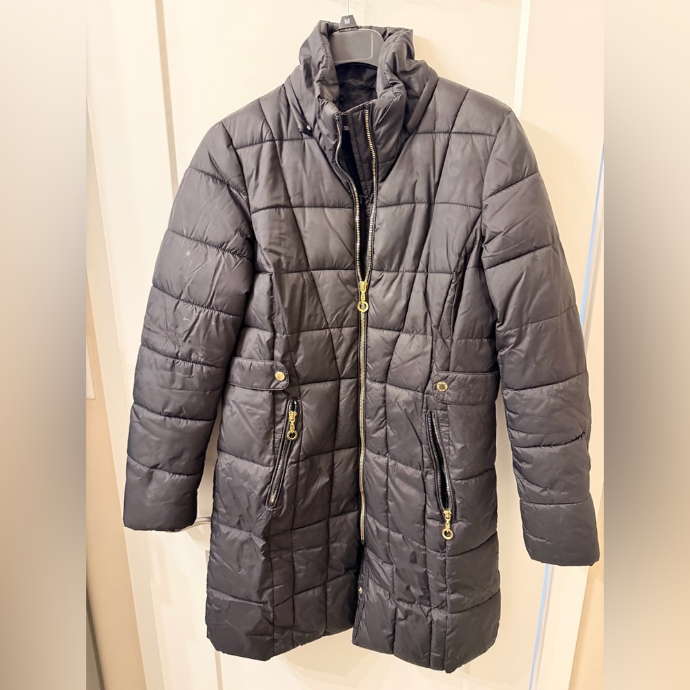 Black Rivet Black Quilted Puffer Jacket with Gold Hardware